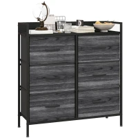 HOMCOM Rustic Chest of Six Fabric Drawers - Black(m-1)