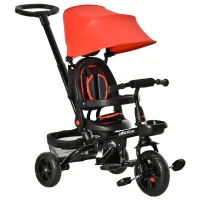 HOMCOM 4 in 1 Kids Trike Toddler Foldable Pedal Tricycle w/ Reversible Angle Adjustable Seat Removable Handle Canopy Handrail Belt Storage Footrest Brake Clutch for 1-5 Years - Red(m-1)
