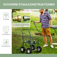 Outsunny Schlauchwagen für Gartenschlauch max. 70 m (Ø15 mm Schlauch) mit Aufbewahrungskorb Stahl Nylon 83 x 60 x 92,5 cm(m-7)