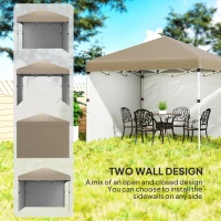 Outsunny 3 x 3 (M) Pop Up Gazebo, UPF 30+ with 2 Sidewalls, Leg Weight Bags and Wheeled Bag, Height Adjustable Party Tent Event Shelter for Garden, Patio, Khaki(m-4)
