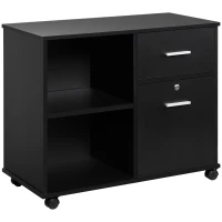 Vinsetto Filing Cabinet with Wheels, Mobile Printer Stand with Open Shelves and Lockable Drawer for A4 Size Documents, Black(m-1)