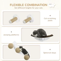 PawHut Cat Wall Furniture, with Curved Platforms, Scratching Posts - White(m-5)