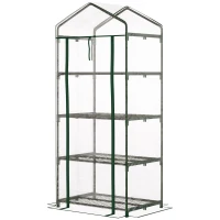 Outsunny 4 Tiers Mini Portable Greenhouse Compact Plant Grow Shed Metal Frame Transparent Clear Cover 160H x 70L x 50Wcm(m-14)