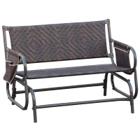 Outsunny Panchina a Dondolo da Giardino 2 Posti in Rattan e Acciaio con Tasche Laterali, 122x75x88cm Marrone e Nero(m-1)