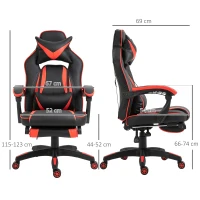 Vinsetto Bürostuhl Schreibtischstuhl mit Kopfkissen Fußstütze Drehstuhl Liegestuhl höhenverstellbar Kunstleder Nylon Schwarz+Rot 67 x 69 x 115-123 cm(m-3)