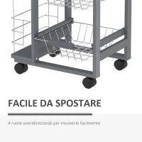HOMCOM Carrello da Cucina con Cassetti Estraibili e 2 Portabottiglie, in Legno di Pino e Metallo, 47x37x83 cm(m-4)