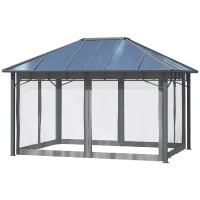 Outsunny Gazebo da Giardino 4x3m con Zanzariere e Tetto in Policarbonato, Grigio(m-10)