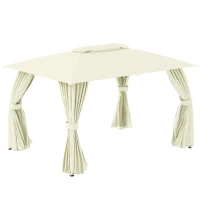 Outsunny Gazebo da Giardino 4x3m con Doppio Tettuccio, Pareti in Poliestere e Struttura in Acciaio, Beige(m-1)