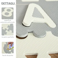 HOMCOM Tappeto Puzzle per Bambini 36 Pezzi con Lettere e Numeri, in Schiuma EVA Antiscivolo, Area Coperta 3.24㎡, Bianco e Grigio(m-7)