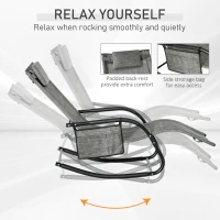 Outsunny Outdoor Garden Rocking Chair, Patio Sun Lounger Rocker Chair with Breathable Mesh Fabric, Removable Headrest Pillow, Armrest, Side Storage Bag, Dark Grey(m-6)