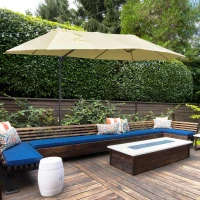 Outsunny Ombrellone Doppio in Acciaio e Poliestere Anti-UV Impermeabile Crema 440x270x250cm(m-2)