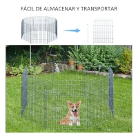 PawHut Vallas para Perros Plegables de 8 Piezas 63x76 cm con 1 Puerta y Marco de Acero para Jardín Patio Plata(m-5)