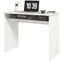 HOMCOM Modern Computer Desk, Home Office Table, Small Writing Desk with Storage Shelf, 90 x 50cm, White Wood Grain(m-11)