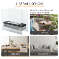 HOMCOM Biokamin Ethanol-Kamin Bio-Ethanol-Brenner 1,5L Brenndauer kein Rauch Edelstahl 47 x 20 x 40 cm(m-6)