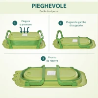 HOMCOM Vaschetta Bagnetto Pieghevole per Bambini 0-3 Anni con Cuscino Regolabile Azzurro e Piedini Antiscivolo, 80x53.9x20.8cm Verde(m-4)