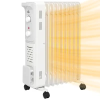 HOMCOM 2000W Quiet Oil Filled Radiator, 9 Fin Energy Efficient Portable Electric Heater with 3 Heat Settings, Adjustable Thermostat, Safety Tip Over, Overheat Protection, for Home, White(m-11)