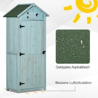 Outsunny Gartenschrank Holz, Geräteschuppen wetterfest 77x54,2x179cm, Gerätehaus mit Tür, Satteldach, Geräteschrank mit Böden, Werkzeugschrank Gartenschuppen für Garten, Terrasse, Hellblau+Grün(m-5)