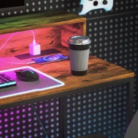 HOMCOM 120cm Computer Desk with LED Lights and Power Outlets, Gaming Desk with Monitor Stand, Computer Table with Remote for Home Office Study, Rustic Brown(m-9)