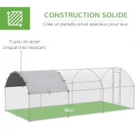 PawHut Grand enclos poulailler 15,96 ㎡ parc grillagé toit anti-UV porte verouillable 2,8 x 5,7 x 1,97 m argenté(m-6)