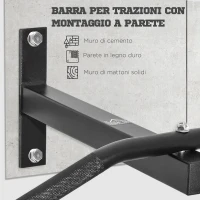 HOMCOM Barra per Trazione a Muro Professionale con Struttura in Acciaio, 113 x 41 x 20cm, Nero(m-5)