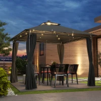 Outsunny 3 x 3 m Solar LED Metal Gazebo - Dark Grey(m-2)