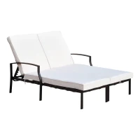 Outsunny Bain de soleil transat 2 places grand confort dossier réglable multiposition sommier matelas fournis noir écru(m-1)