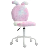 HOMCOM Fuzzy Office Chair with Bunny Ears, Faux Fur Swivel Desk Chair, Armless Makeup Vanity Chair with Adjustable Height for Bedroom, Study Room, Colourful(m-10)