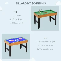 HOMCOM 4-in-1 Partyspieltisch inkl. Tischtennis, Kicker, Billard, Tischhockey, Metall, Holz, Natur+Schwarz(m-5)