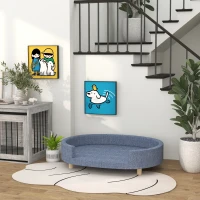 PawHut Sofá para Mascotas con Cojín Extraíble Funda Lavable y Patas de Madera Carga 30 kg para Interior 100x70x25 cm Azul(m-9)