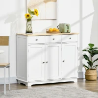 HOMCOM Sideboard with Rubber Wood Top, Modern Storage Cabinet, Kitchen Cupboard with 3 Doors, 3 Drawers and 3 Adjustable Shelves for Dining Room, Living Room, White(m-2)