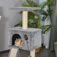 PawHut Katzenklettergerüst Kratzbaum mit Sisalpfosten, Katzenklettergestell Kletterbaum für Katzen Sisalseil Katzenspielzeug, Grau, 60 x 49 x 130 cm(m-8)