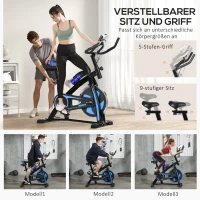 SPORTNOW Heimtrainer, leise, anpassbarer Widerstand, Pulssensor, Monitor, Blau(m-6)
