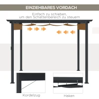 Outsunny Pergola 3 m x 3 m, mit Schiebedach, wetterbeständig, Aluminium, Schwarz(m-5)