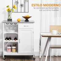 HOMCOM Carro de Cocina con Ruedas Carrito de Servicio con 1 Cajón Estantes Extraíbles y Botellero 76x48x88 cm Blanco(m-4)