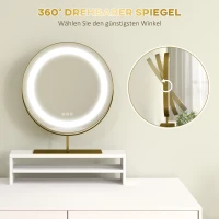 HOMCOM Kosmetiktisch mit 360° Spiegel, LED-Beleuchtung, 2 Schubladen, Weiß/Gold(m-4)