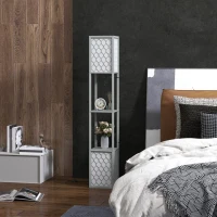 HOMCOM Floor Lamp with Shelves, Dual Light, Modern Tall Standing Lamps, with Pull Chain Switch (Bulb not Included), Light Grey(m-9)