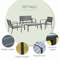 Outsunny Set Salotto da Giardino da 4 Pezzi con Panchina a 2 Posti, 2 Poltrone e Tavolino, Grigio Scuro(m-6)