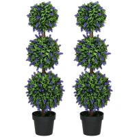 HOMCOM Set of 2 Artificial Plants, Lavender Flowers Ball Trees with Pot, for Home Indoor Outdoor Decor, 110cm(m-11)