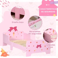 ZONEKIZ Cama Infantil para Niños de 3-6 Años Cama de Madera con Laterales de Protección Carga Máx. 80kg 143x74x59cm Rosa(m-5)