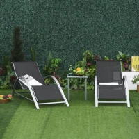 Outsunny Three-Piece Curved Sun Lounger Set - Black(m-2)