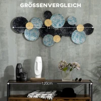 HOMCOM 3D-Wanddekoration mit Kreisen 121 cm x 4 cm x 53 cm Metall Blau + Schwarz(m-7)