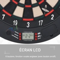 HOMCOM Cible jeu de fléchettes électronique refermable 26 jeux jusqu'à 8 joueurs affichage LCD haut-parleur noir(m-8)