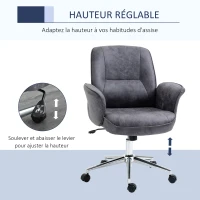 Vinsetto Fauteuil de bureau chaise d'ordinateur ergonomique hauteur réglable microfibre respirante pivotant à 360° 67 x 69 x 92-102 cm gris foncé(m-4)