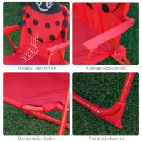 Outsunny Set de Mesa y Sillas Infantil de Jardín Conjunto de Picnic Plegable para Niños Juego de Mesa con Sombrilla Ajustable en Altura de 100-125 cm Diseño de Mariquita Rojo(m-7)