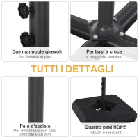 Outsunny Base per Ombrellone da Giardino in HDPE, Basamento per Ombrellone, Supporto per Ombrelloni 48mm, Riempibile con 60 kg di Acqua e 72 kg di Sabbia, 80x80x56cm, Nero(m-7)