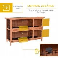 PawHut Kleintierstall Kleintierkäfig Kleintierhaus Meerschweinchenstall doppelstöckig Tannenholz Orange 136,4 cm x 50 cm x 93 cm(m-5)