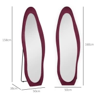HOMCOM Wavy Velvet-Feel Full Length Mirror - Wine Red(m-3)
