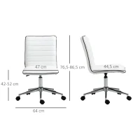 Vinsetto Silla de Oficina Sin Reposabrazos con Altura Ajustable Respaldo Tapizado en Piel Sintética 47x57x76,5-86,5 cm Blanco(m-3)
