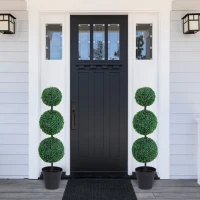 Outsunny Artificial Plants Honeysuckle Flower in Pot Fake Plants with Curved Boots for Indoor 15x15x150cm White(m-2)