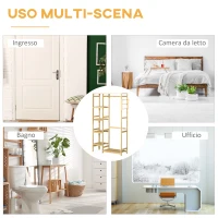 HOMCOM Appendiabiti da Terra in Legno di Bambù, Attaccapanni con Mensole Laterali per Ingresso e Camera da Letto, 90x30x155cm(m-7)